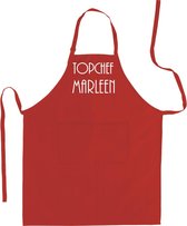 Mijncadeautje - Keukenschort - Topchef met voornaam naar keuze - rood  - (70 x 85 cm)