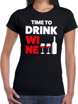 Time to drink Wine tekst t-shirt zwart dames - dames shirt  Time to drink Wine M