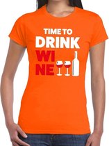 Time to Drink Wine tekst t-shirt oranje dames - dames shirt Time to Drink Wine - oranje kleding M
