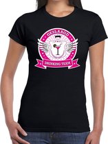 Zwart Geslaagd drinking team t-shirt / t-shirt zwart dames - Geslaagd kleding S