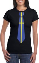 Zwart t-shirt met Zweden vlag stropdas dames M