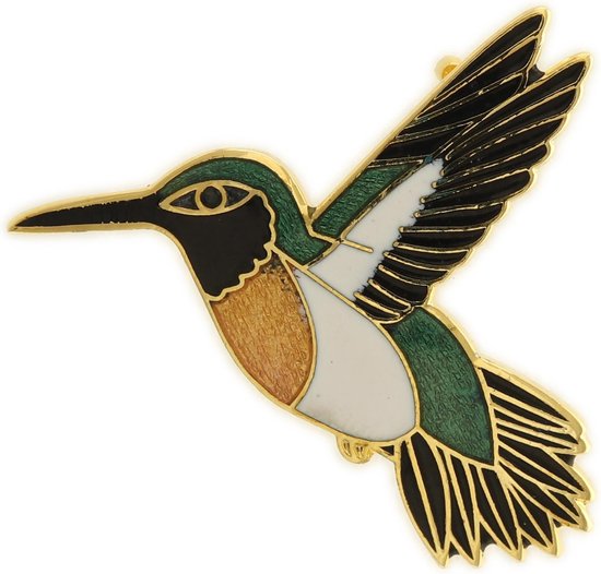 Behave® Broche oiseau colibri vert émail noir