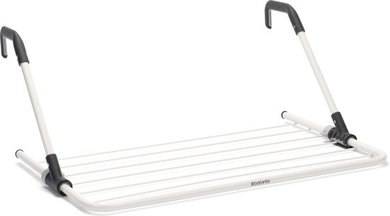 Wit inklapbaar droogrek met grijze haken, van Brabantia.