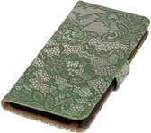 Lace Bookstyle Wallet Case Hoesjes Geschikt voor Huawei Ascend G7 Donker Groen