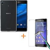 Tranparante Silicone hoesje Sony Xperia Z3 met tempered glas screenprotector