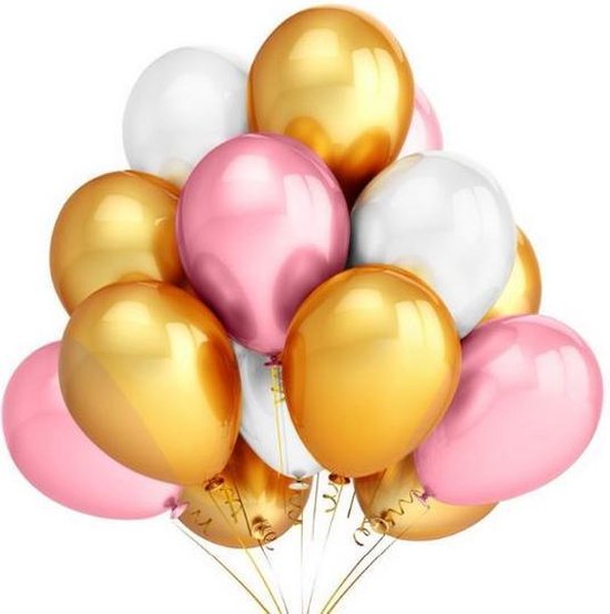 10 stuks ballonnen parelmoer goud - roze - wit