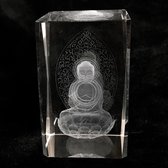 kristal glas laserblok met 3D afbeelding van Boeddha 4x6cm excl.verlichting