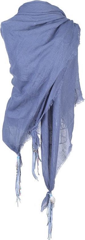 Veertjes/Feathers - Sjaal - Shawl - Scarf - Maat 142 - 180 cm - Katoen -  Polyester - Blauw | bol.com