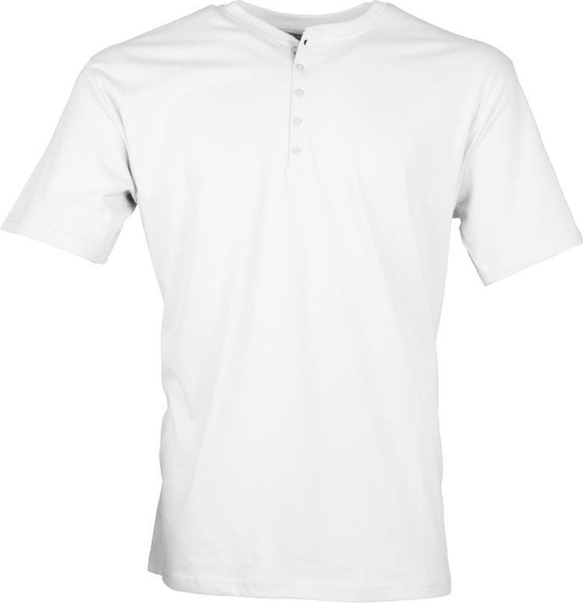 Losan Basic - Heren T-Shirt - Korte Mouw - Ronde Hals - Knoopjes - Wit - Maat XL
