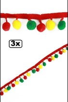 3x Pom pom band rood/geel/groen 275cm