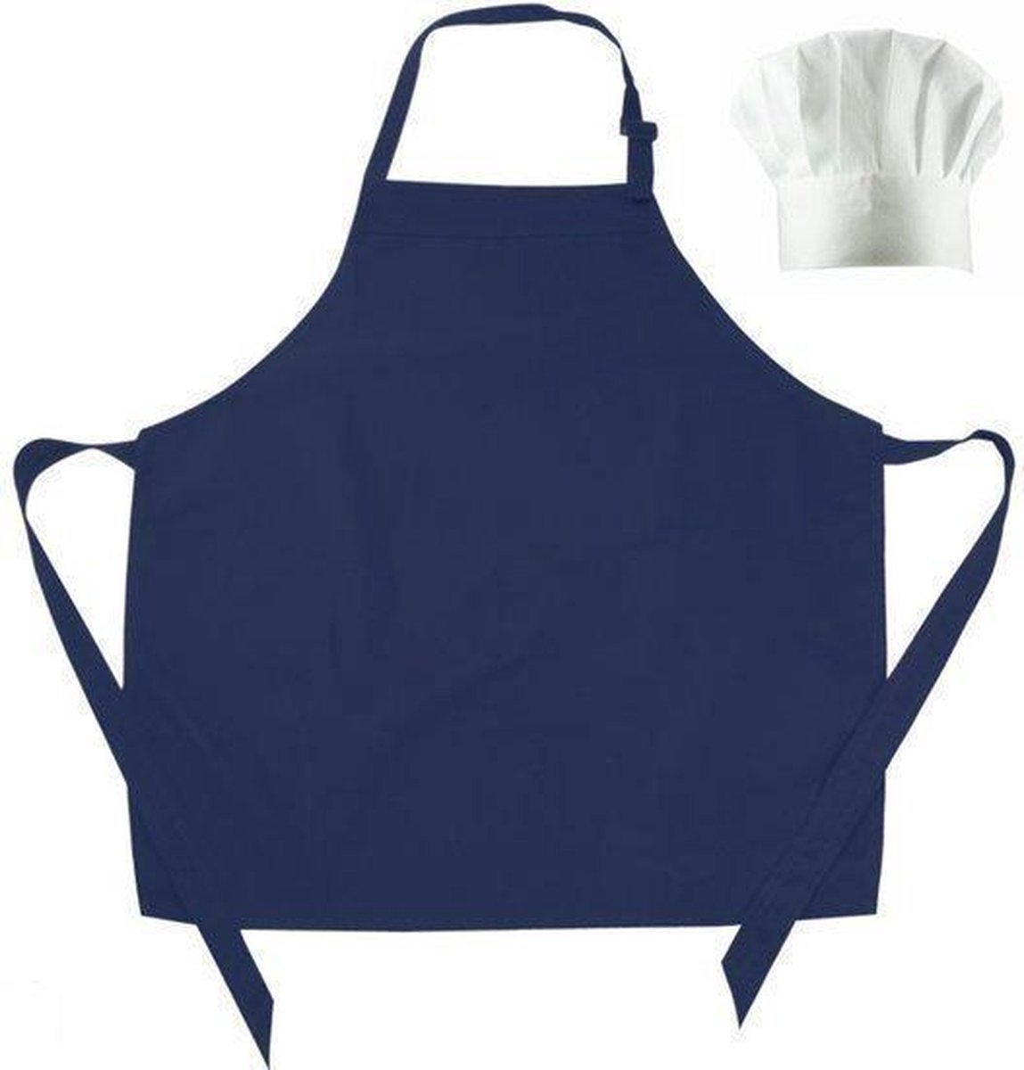 Benza Schort Keukenschort voor Kinderen - Navy Blauw - Inclucief witte koksmuts