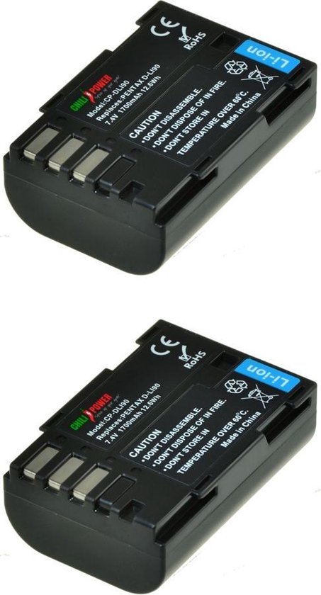 ChiliPower Pentax D-Li90, DLi90 batterij - 2 stuks verpakking | bol.com
