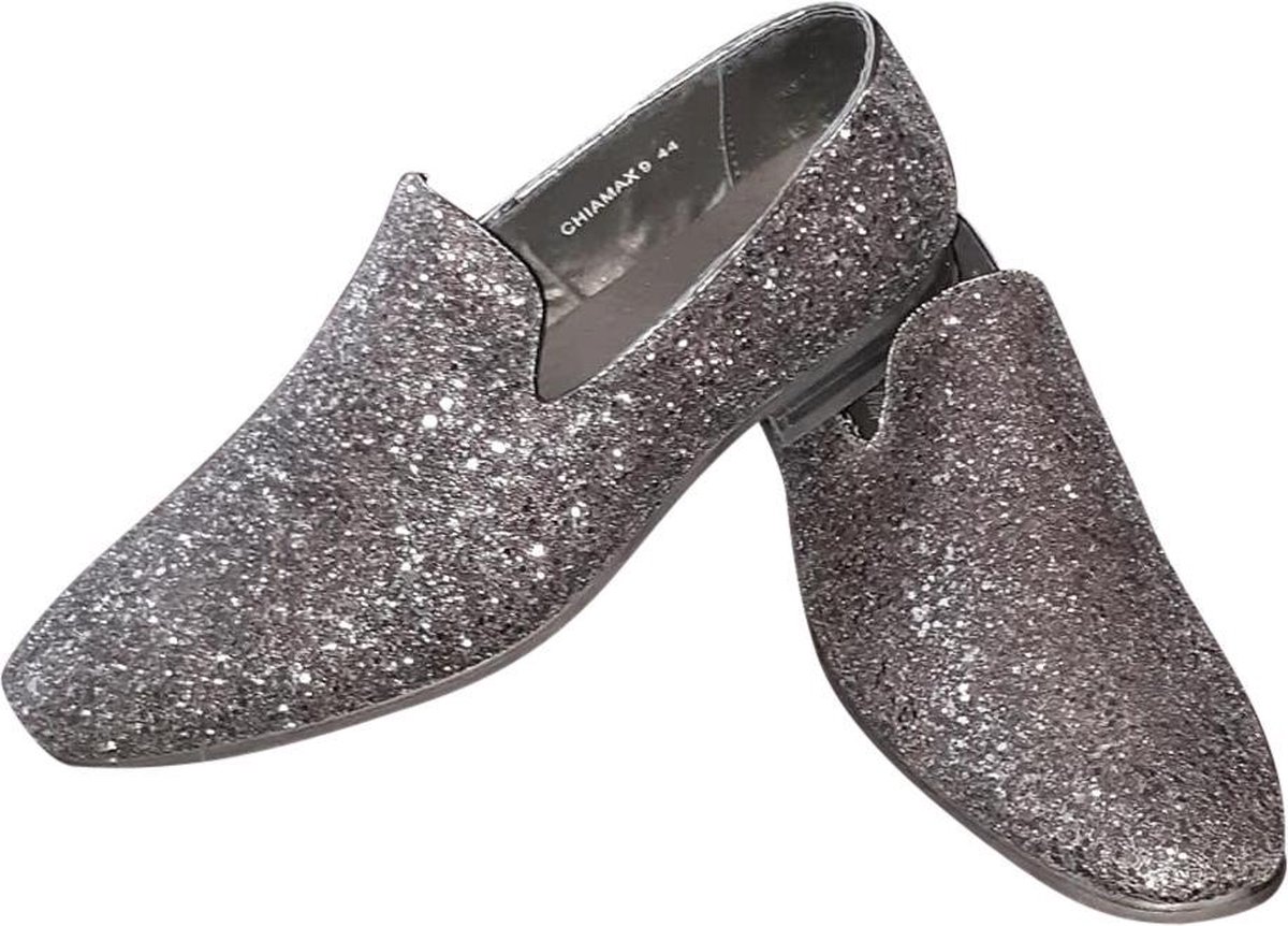 Heren - glitter schoen - disco schoen - party shoe - De Toppers - feest - kerstmis - carnaval - glitter and glamour - zwart - 45