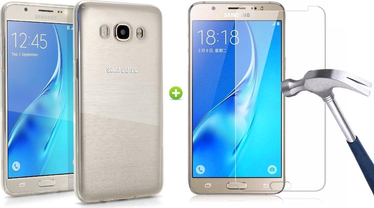Samsung Galaxy J5 (2016) Ultra Thin 0.3mm Gel Silicone Transparant Case Hoesje + Glazen Screenprotector Tempered Glass 2.5D 9H (0.3mm)