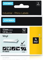 DYMO Rhino industriële Vinyl Labels | 12 mm x 5,5 m | witte afdruk op zwart | zelfklevende labels voor Rhino & LabelManager labelprinters