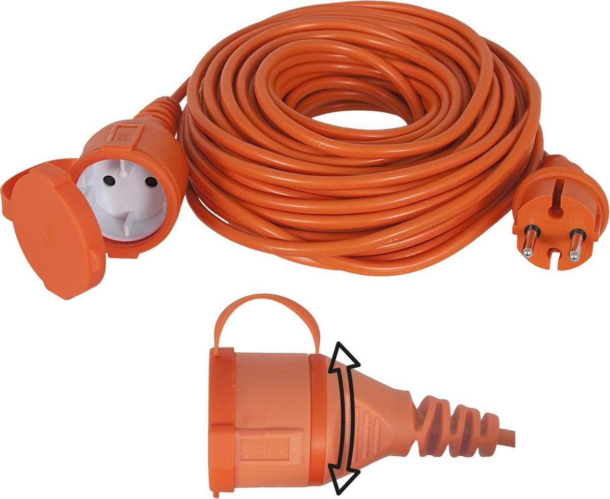 Exin Verlengsnoer - 20 meter - 2 x 1,5mm - IP44 Spatwaterdicht - Oranje