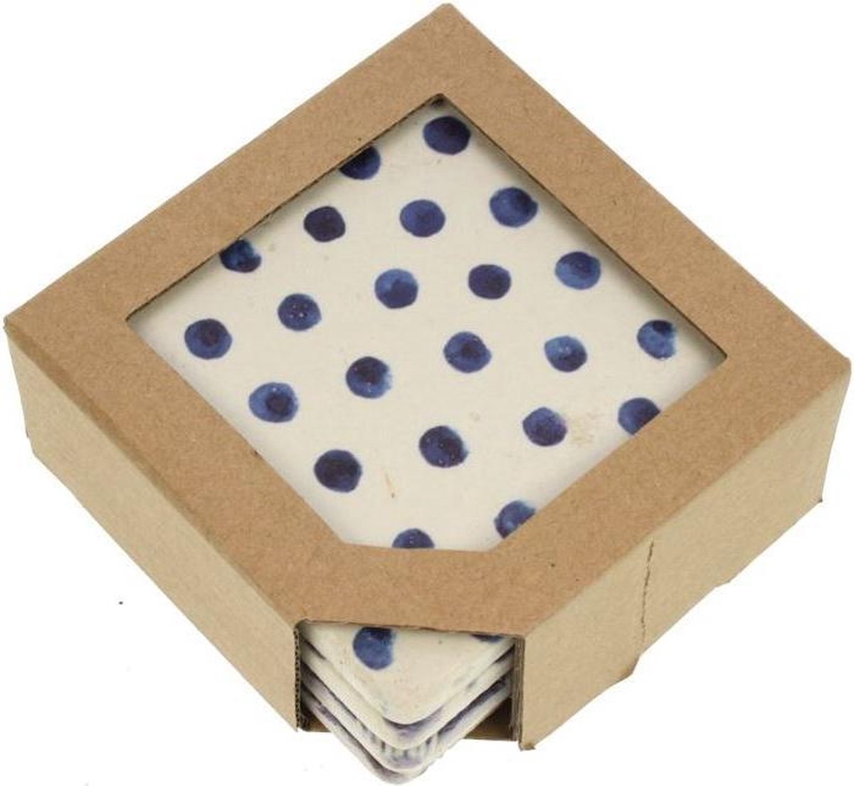 Onderzetters - Set van 4 - Blauw/Wit - 10 x 10 x 1 cm - Polystone/Kurk