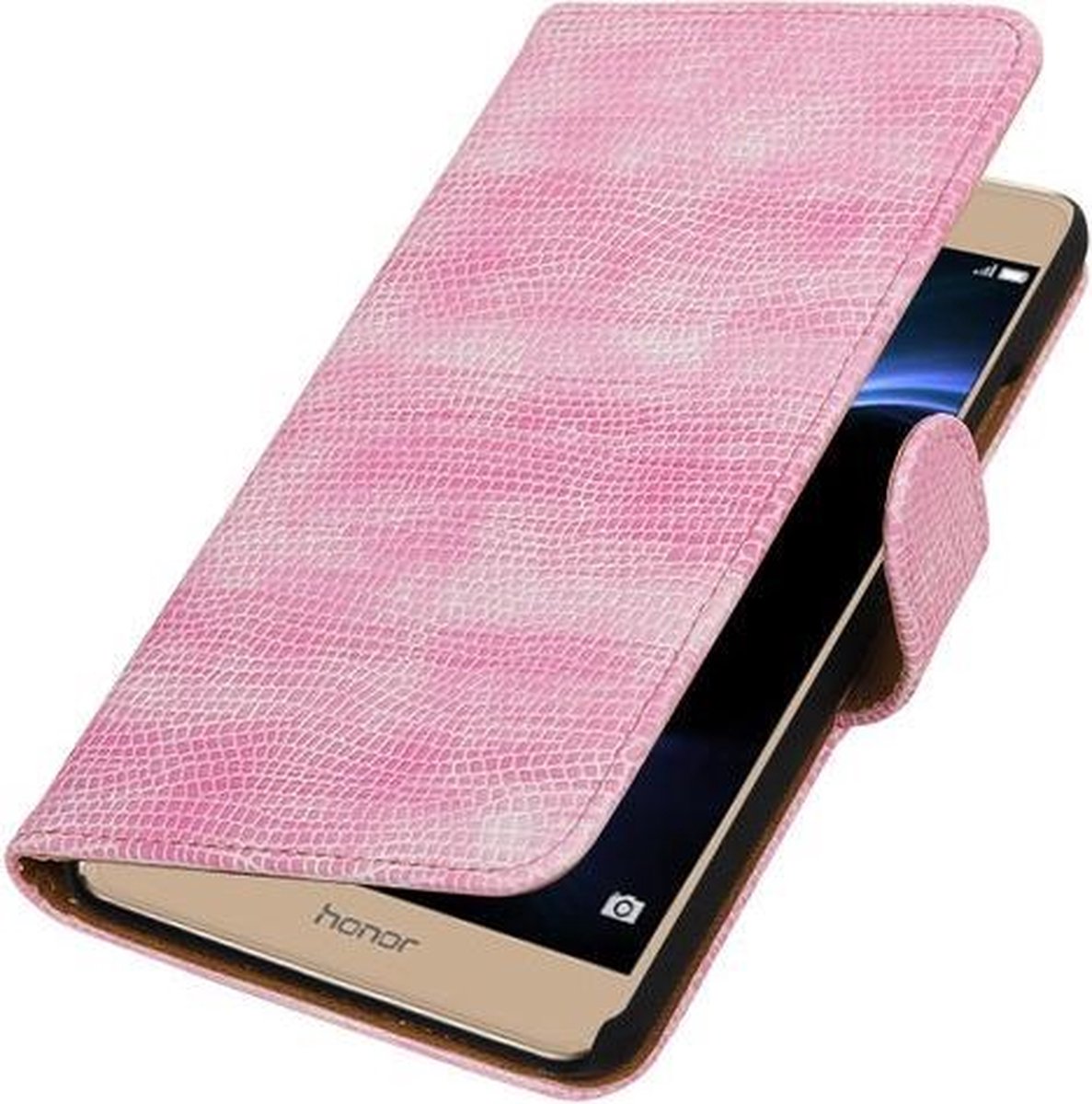 Roze Mini Slang booktype wallet cover hoesje voor Huawei Honor V8