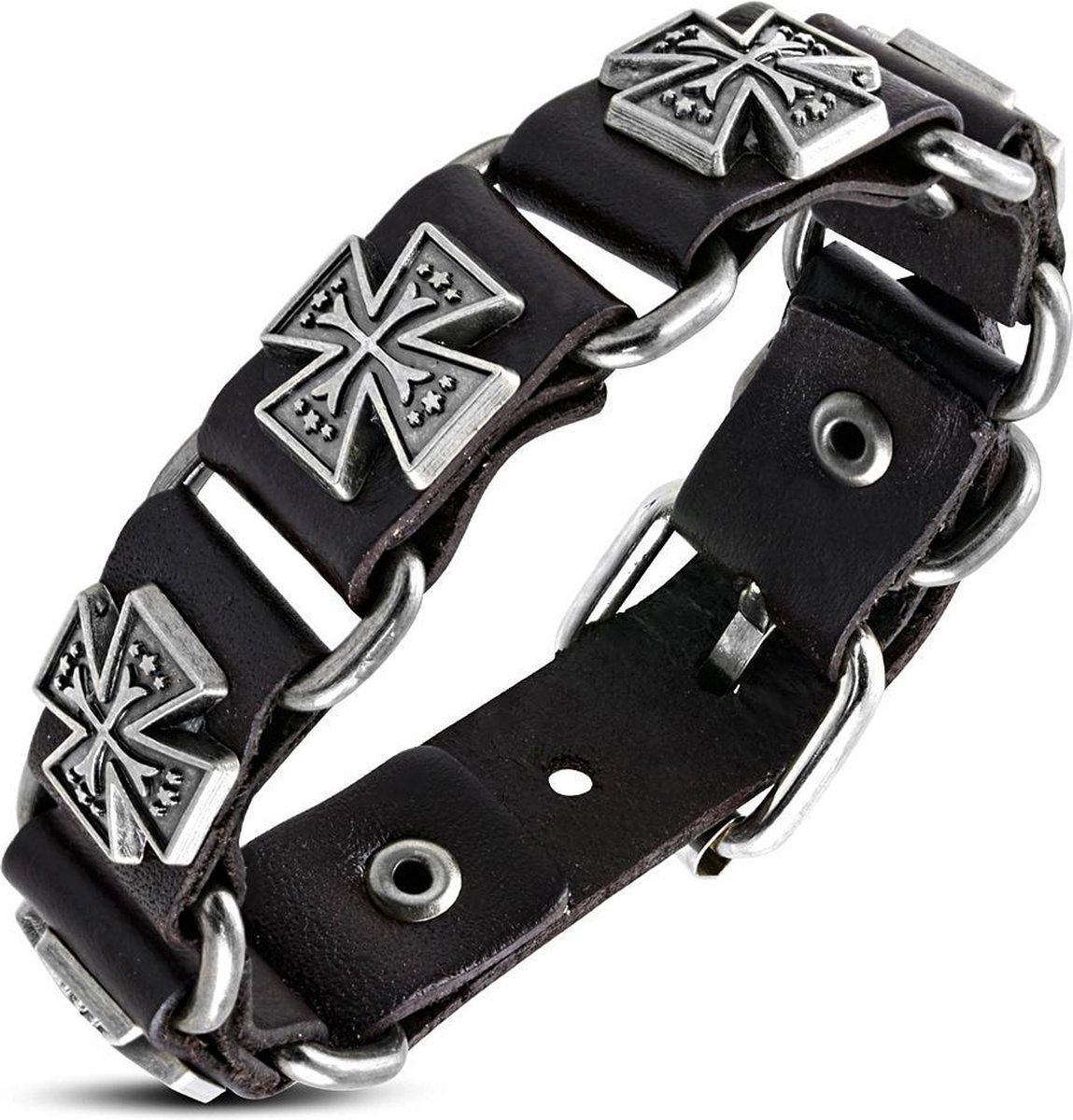 Amanto Armband Aissa - Heren - Leer - Studs - Kruis - 20 mm - 22 cm