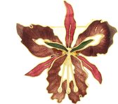 Behave® Dames broche bloem rood bruin - emaille sierspeld -  sjaalspeld