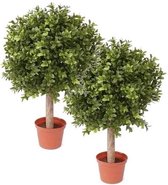 2x Buxus bol kunstplant op stam in pot 35 cm - Kunstplanten/Nepplanten