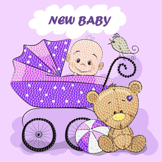 Diamond Painting Crystal Card Kit ® New Baby 18x18 cm, Partial Painting