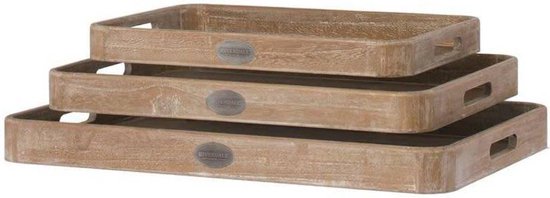 Riverdale Tray basic rect. natural 3 stuks. 3 houten dienbladen die in elkaar passen grootste dienblad 55 cm