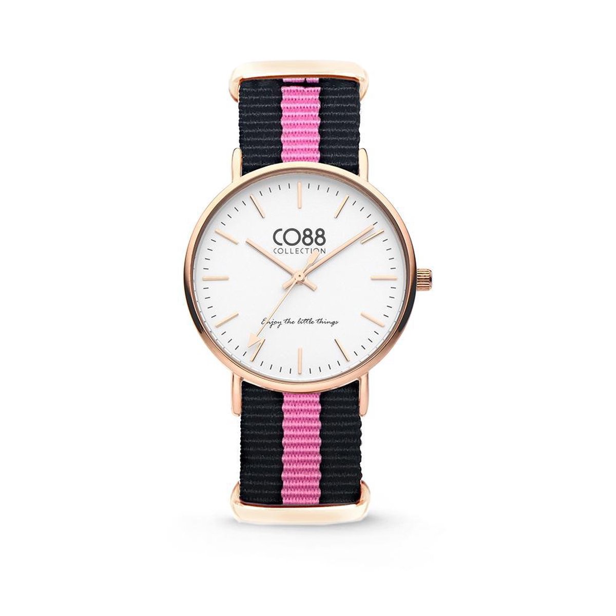 CO88 Collection Watches 8CW 10033 Horloge - Nato Band - Ø 36 mm - Zwart - Roze