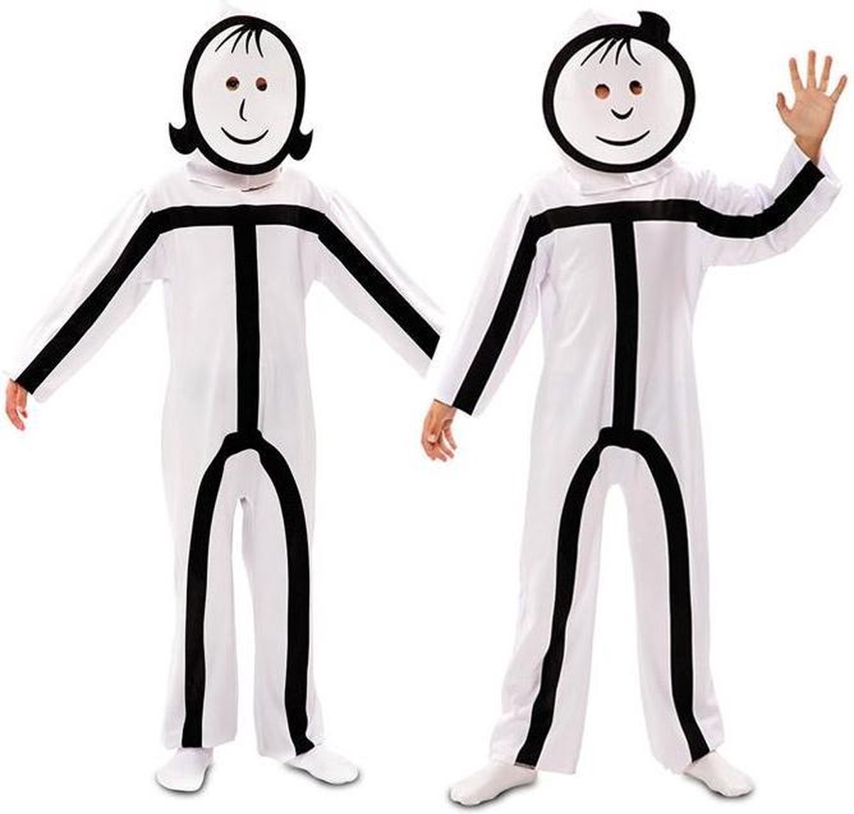 EUROCARNAVALES - Kostuum met stickman-maskers voor kinderen - 10 - 12 jaar (140/152)