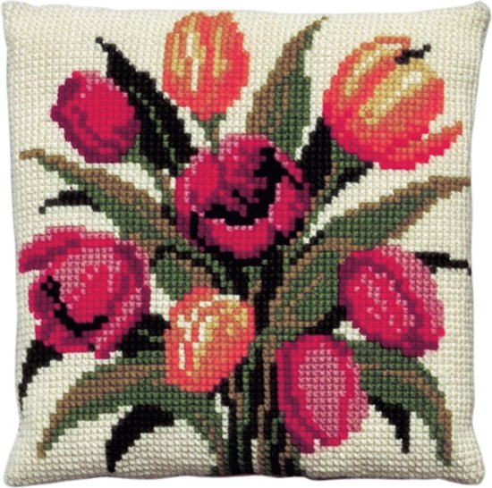 Pako borduurpakket kruissteek kussen Hollandse Tulpen - geprint stramien - 003.145- DIY kit