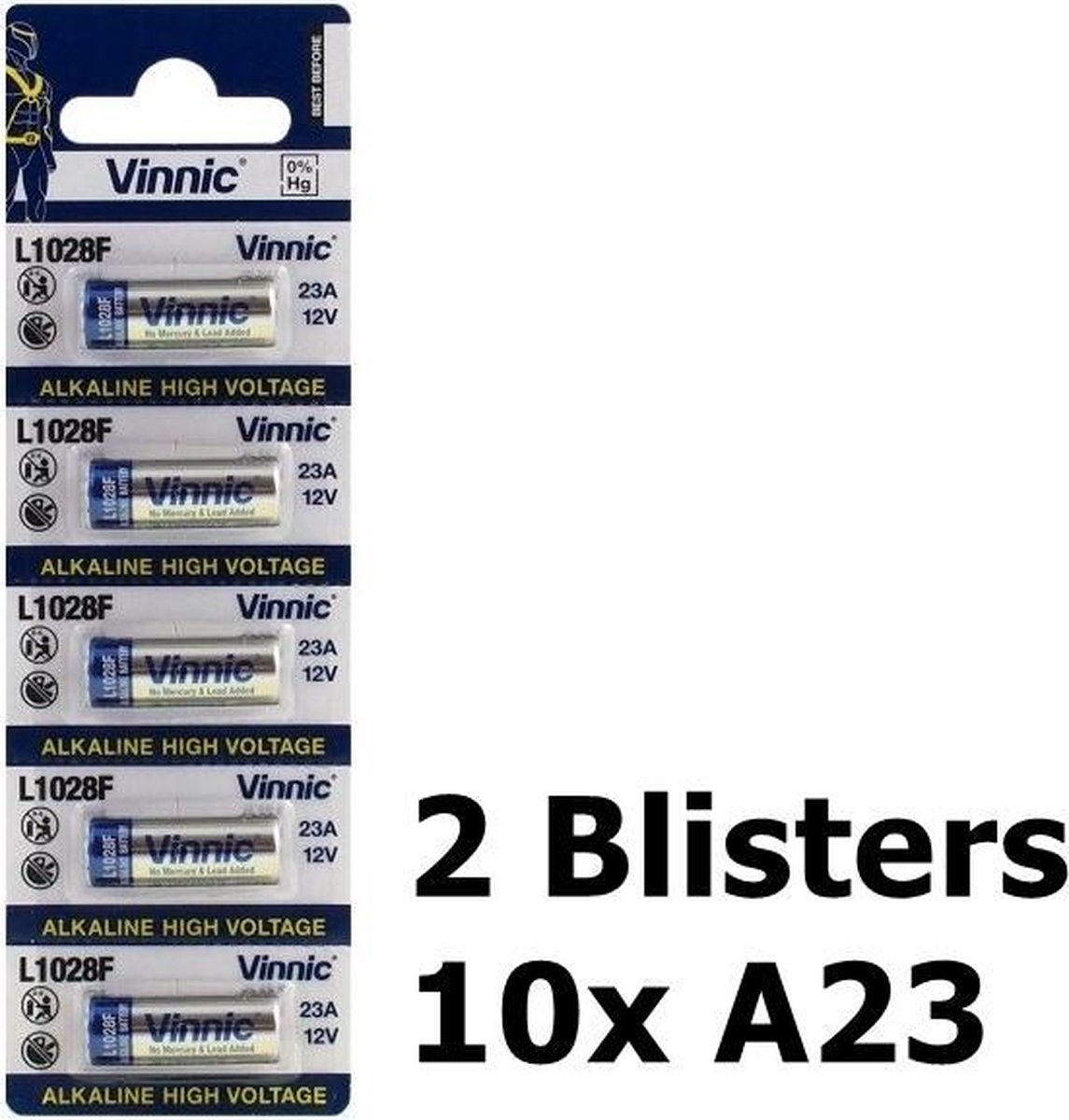 10 Stuks (2 blisters a 5st) - Vinnic A23 23A 12V L1028F Alkaline