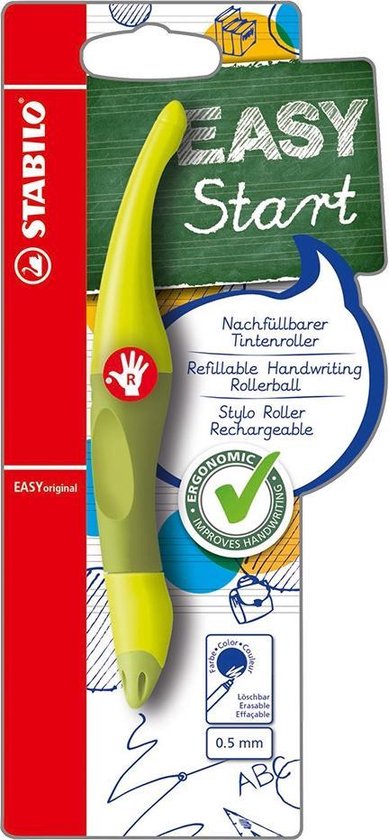 STABILO EASYoriginal - Ergonomische Rollerball - Rechtshandig - Blauwe Inkt - Navulbaar - Lime/Groen