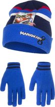 Super mario kart muts met handschoenen maat 54 Blauw