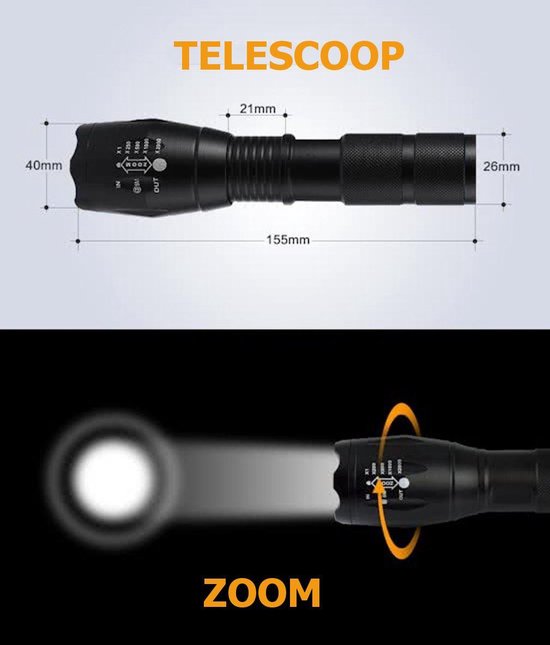 Militaire LED zaklamp - 2000x zoom - 15 cm