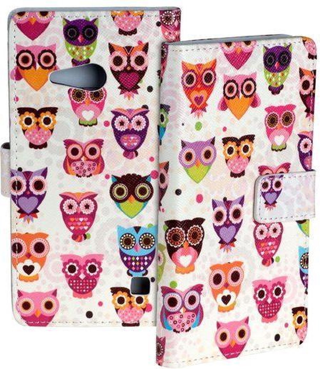 Uil Wit Nokia Lumia 730 Bookcase Flip case Wallet Telefoonhoesje