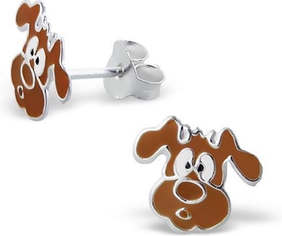 Princess  Oorbellen Dog Brown - Zilver E-Coating - Hond - 9x10mm