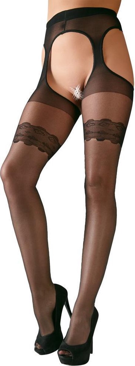 Goedkoopste Cottelli Collection – Strook Legging met Gewoven Kousenband Open Kruis voor Toegang – Maat M – Zwart