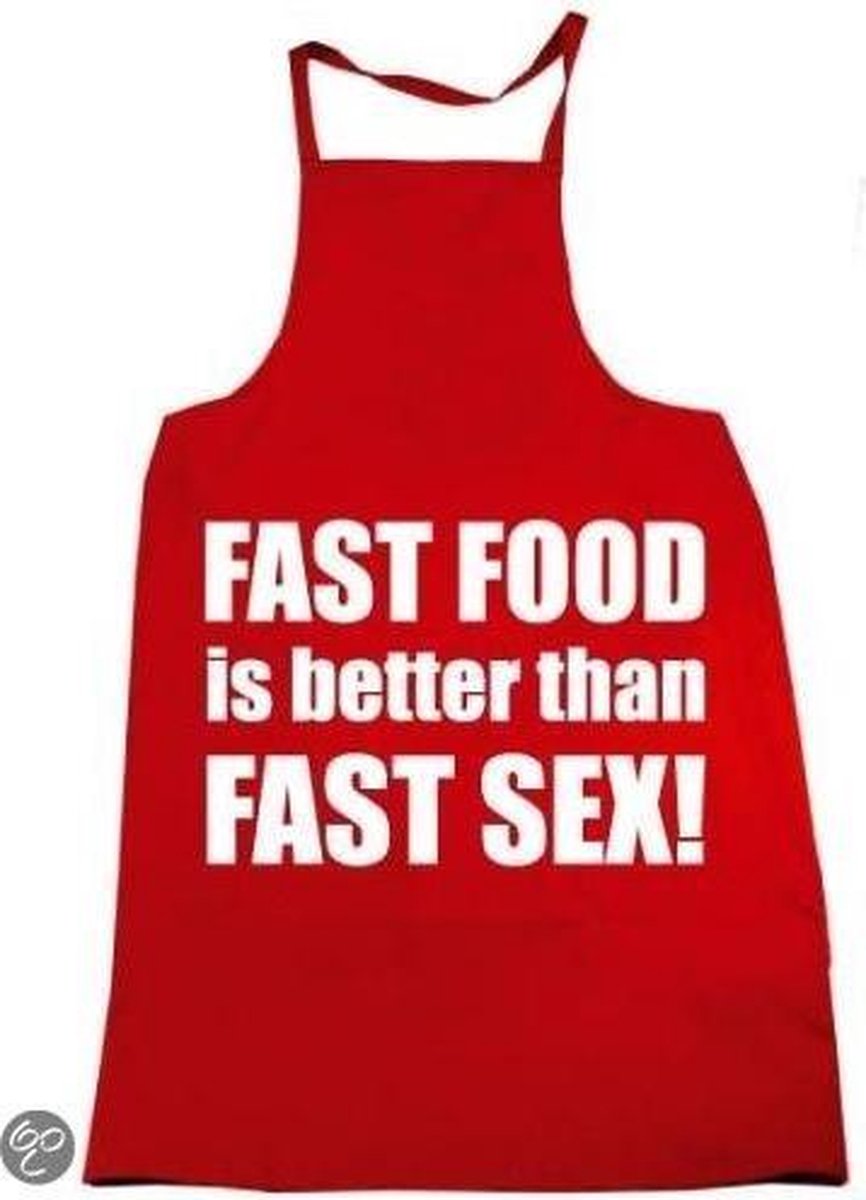 FAST FOOD is better than FAST Sex! - Luxe Schort Keukenschort met tekst - Rood