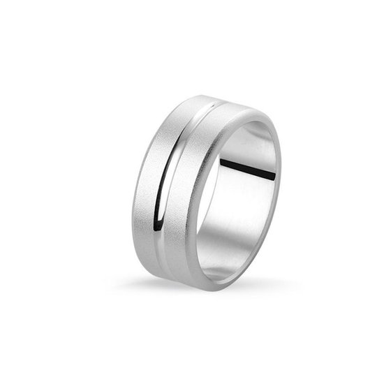 TRESOR Ring met satijnglanzend oppervlak en hoogglanzende groef - Zilver - 8mm breed