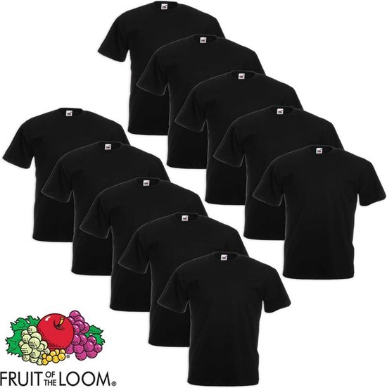 10 x Fruit of the Loom Grote maat Value Weight T-shirt zwart 5XL