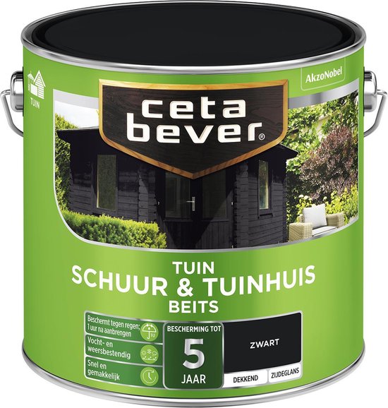 CetaBever Schuur & Tuinhuis Beits - Zijdeglans - Zwart - 2,5 liter - CetaBever