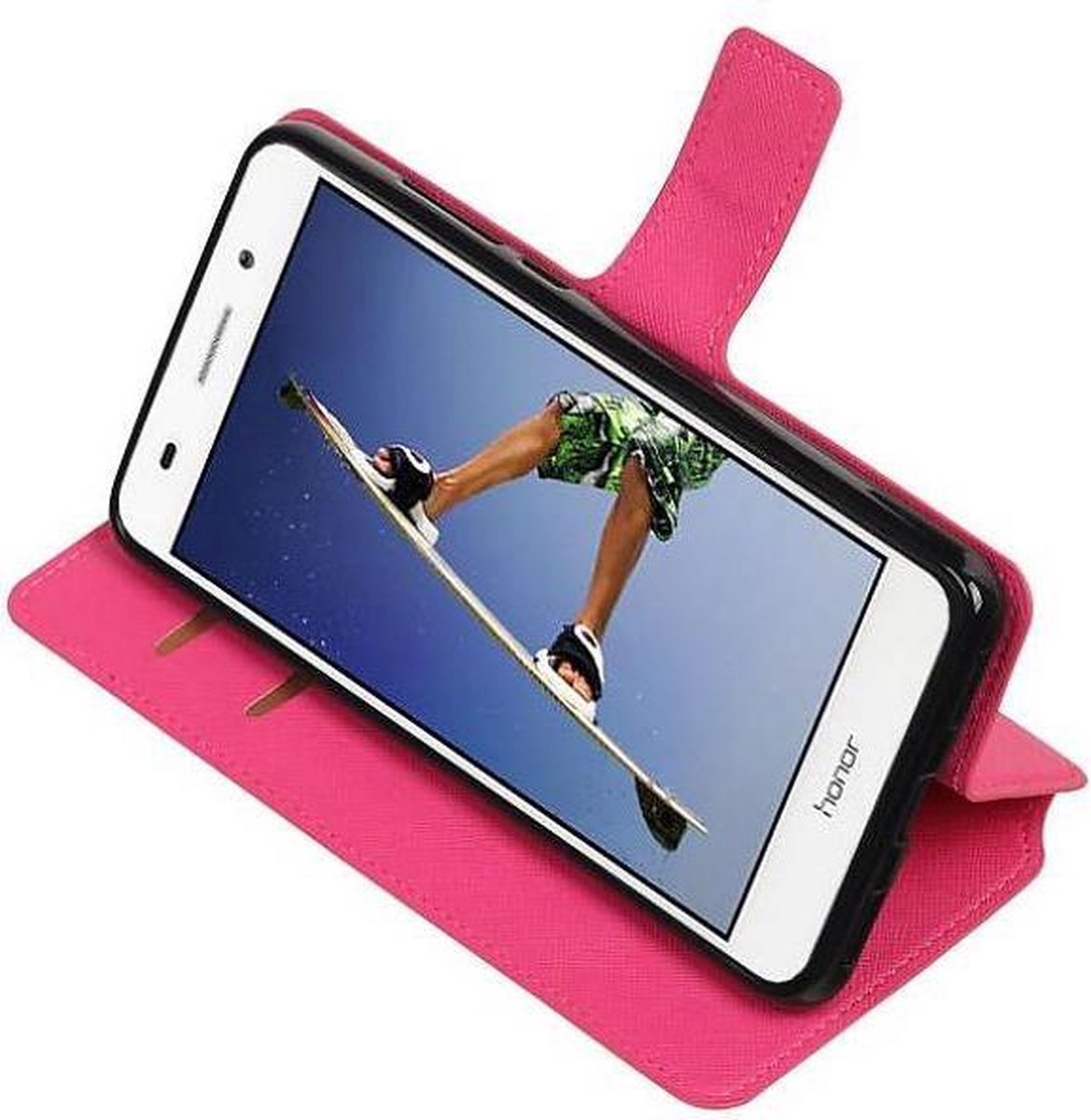 Cross Pattern TPU Bookstyle Wallet Case Hoesjes Geschikt voor Huawei Honor 5A / Y6II Roze