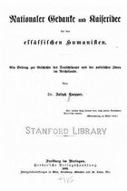 Nationaler Gedanke und Kaiseridee Bei den Elsassischen Humanisten