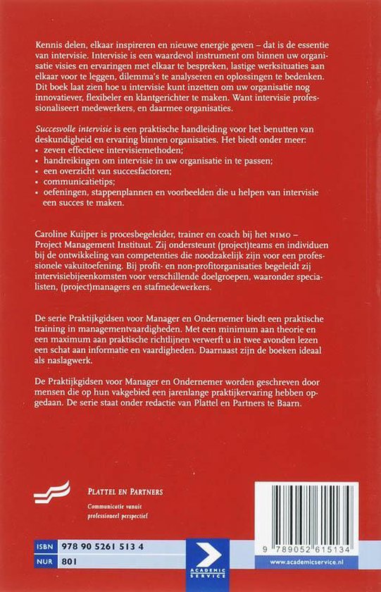Achterkant van een boek met de titel Succesvolle intervisie.