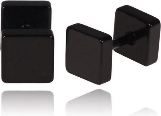 LGT Jewels Stud oorbellen Square zwart 8mm