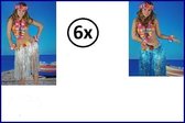 6x Hawairok 60 cm blauw en wit - Hawai rok tropical themafeest party beach sun summer tropisch