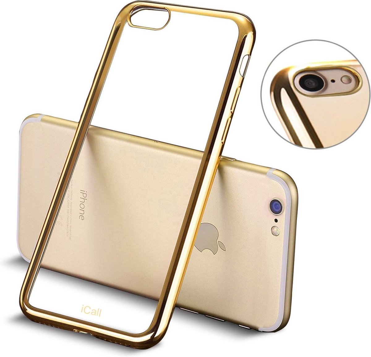 Hoesje Transparant geschikt voor Apple iPhone 8 - Goud Siliconen TPU Hoesje Case