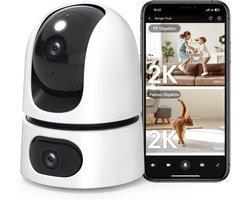 StayPowered 2K + 2K Dubbele Camerabewaking - Slimme AI & Nachtzicht - 360° PTZ & Automatische Tracking - 2-Weg Audio & Sirene - Privacy Modus & Bewegingsdetectie - Alexa Compatibel & Flexibele Opslag - Wit - Levering Sneller dan Aangegeven!