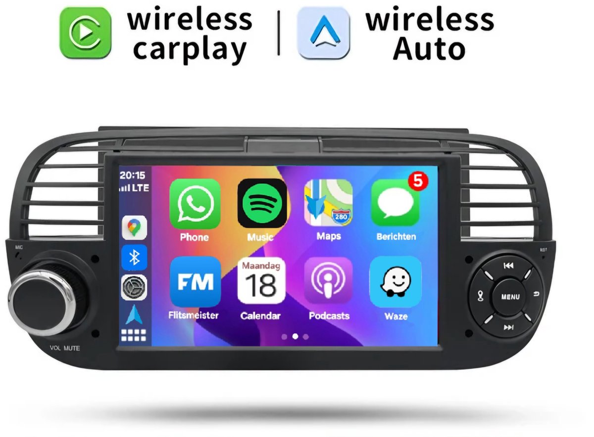 Autoradio 2/32GB met Carplay en Android auto | Geschikt voor Fiat 500 2007-2015 Zwart | Radio scherm met Navigatie | 2007 2008 2009 2010 2011 2012 2013 2014 2015 | 7 Inch