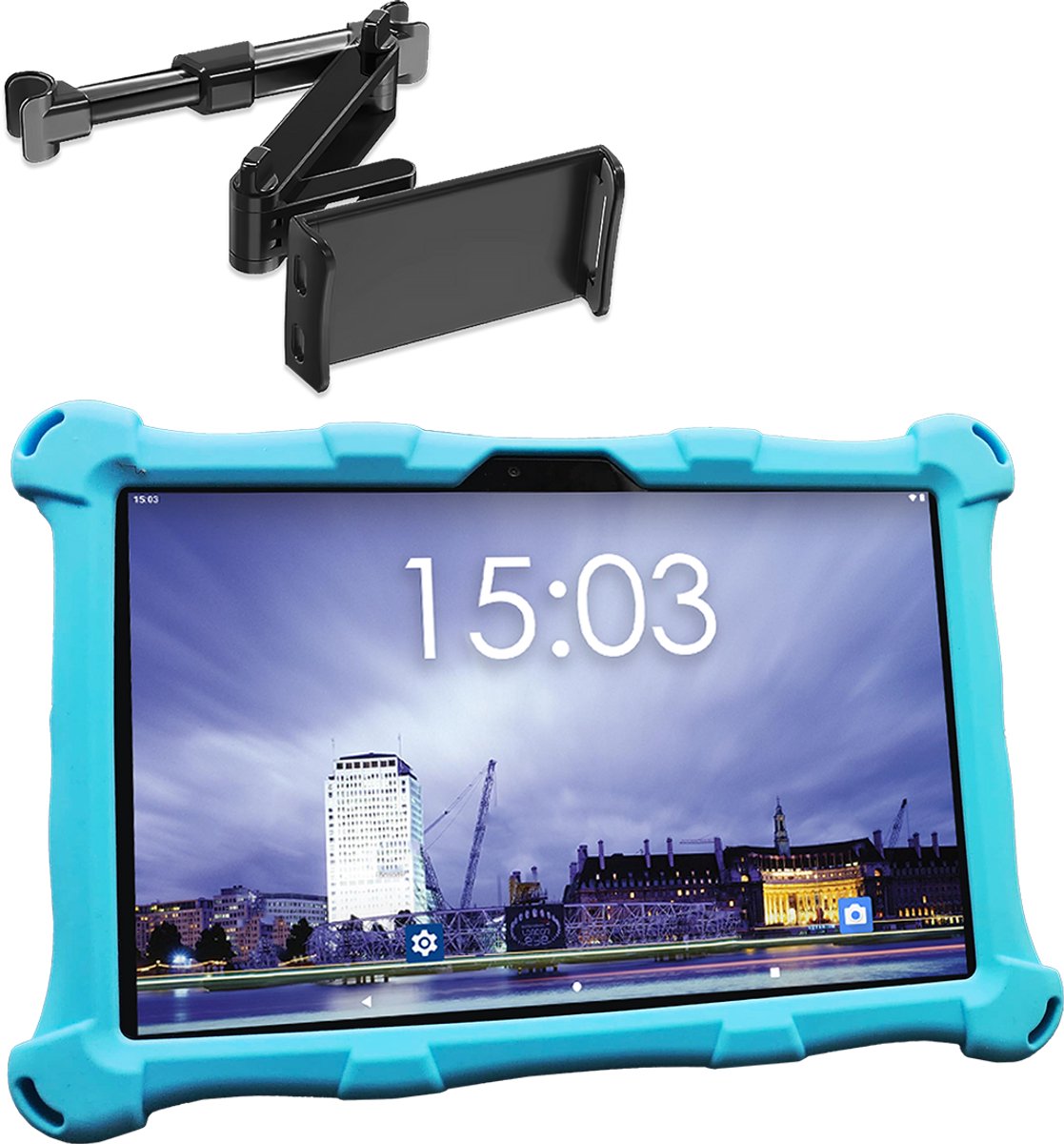 AngelTech OnderwegPakket XL – Kindertablet XL Blauw + Tablethouder - Kindertablet Vanaf 3 Jaar – Kinder Tablet – Kids Tablet - Tablet voor Kinderen